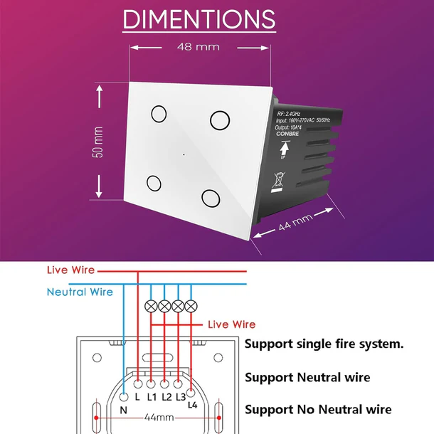Wi-Fi Smart 4 Gang Touch Switch - Image 2