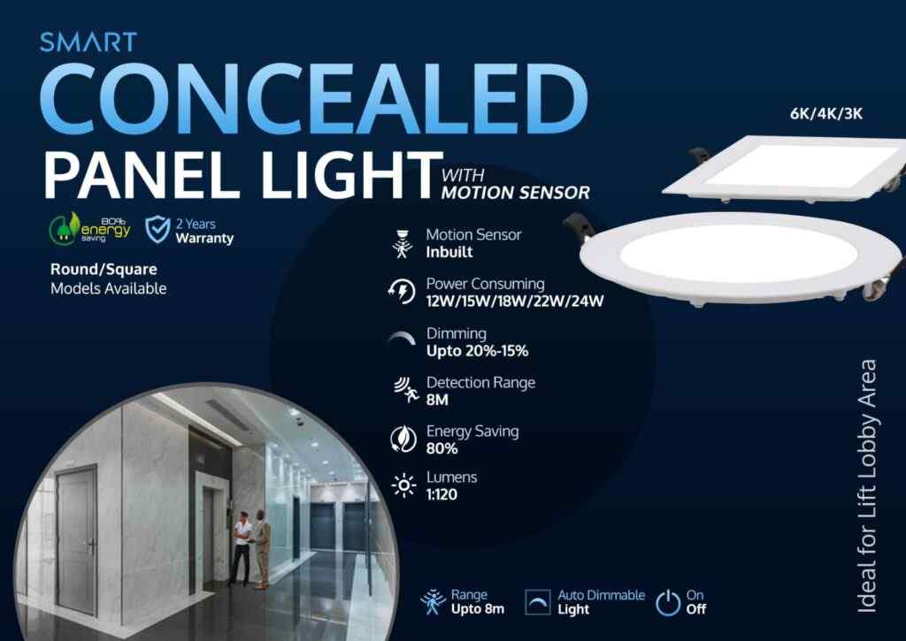Motion Sensor Concealed Panel | 15W | 6 Inch | Aluminium Body LED Panel Light Concealed Type - Image 2